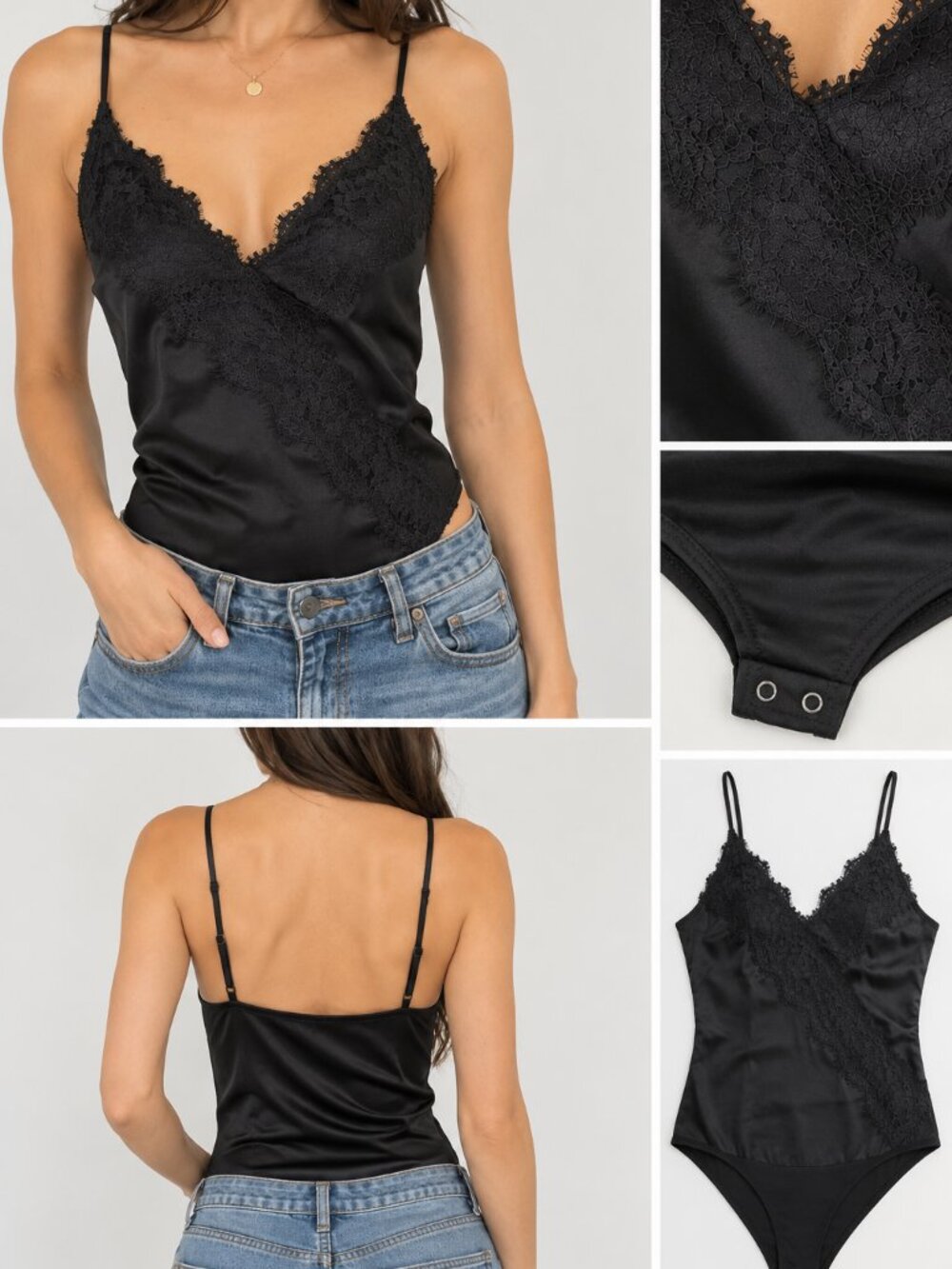 Abercrombie & Fitch Black Satin Lace Bodysuit S Cami Y2K Going Out Top